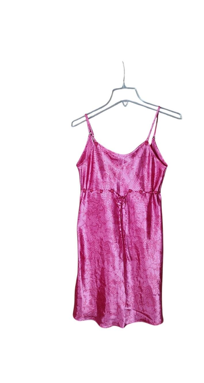 Jaclyn Smith Hot Pink/ Red Babydoll Satin Chemise Nightie Slip Dress Women Small